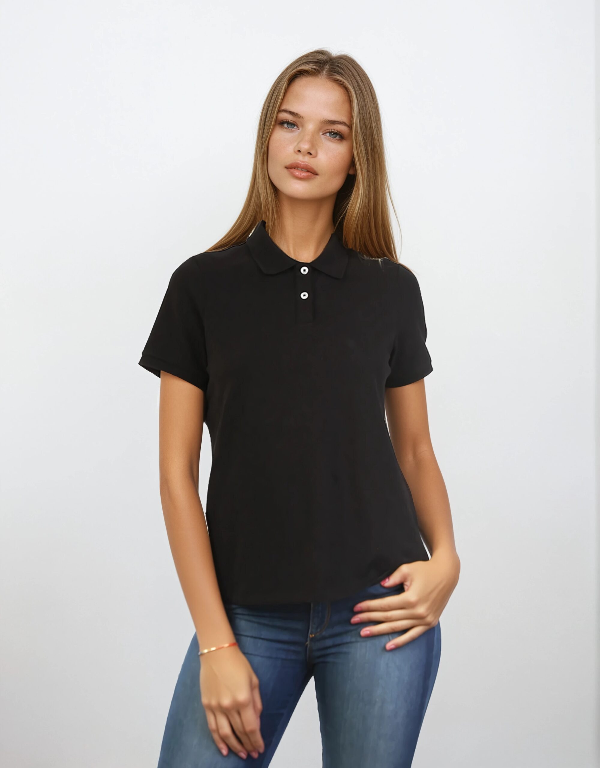 women cotton stretch polo (print)